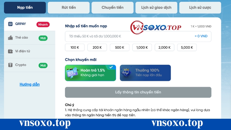 Nạp tiền vnsoxo bằng tài khoản ngân hàng Nạp tiền vnsoxo bằng tài khoản ngân hàng
